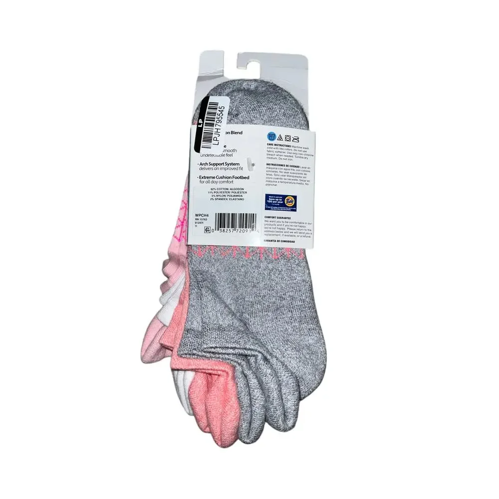 Women’s Hanes Absolute Active Pink, Grey And WhiteNo Show Socks 4pr Size 5-9